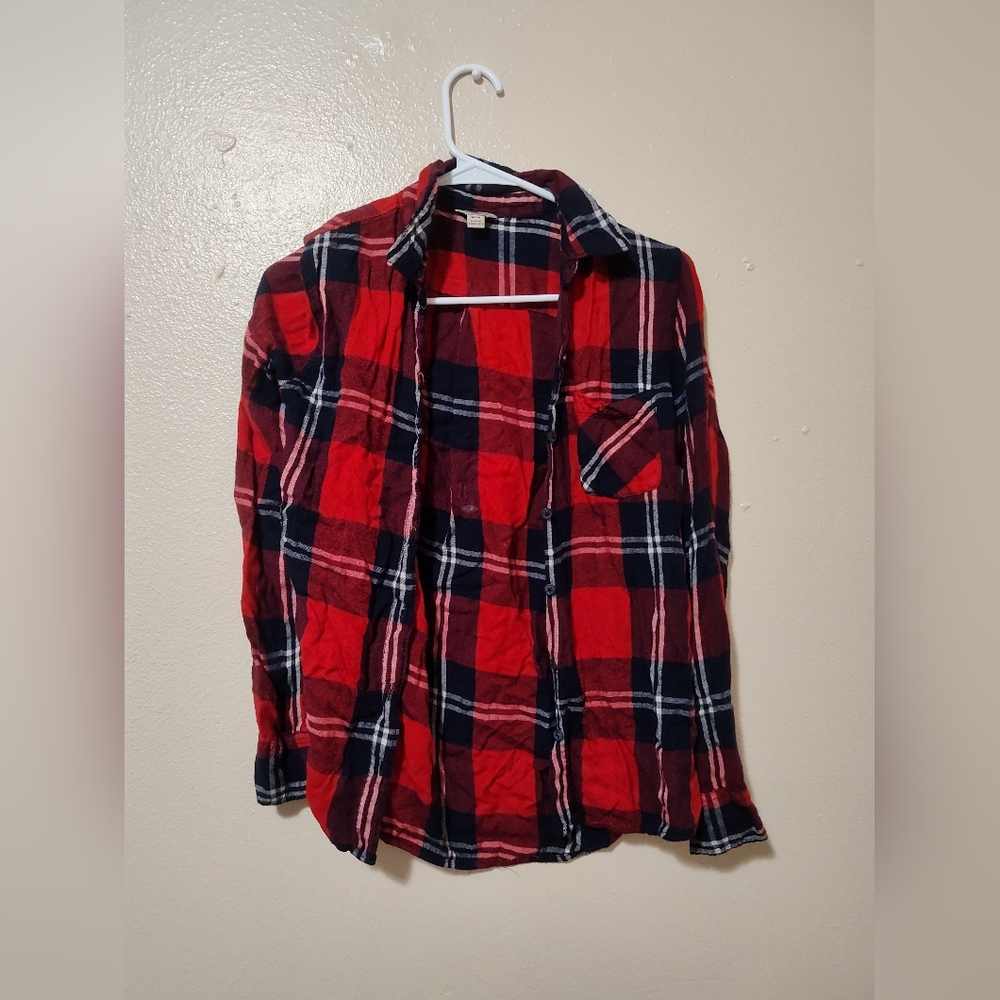 Red and Black Plaid Button-Up Shirt
